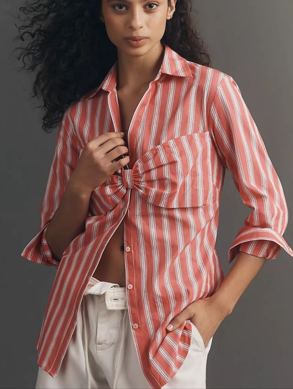 Nwt Maeve Bow Long-Sleeve Buttondown Top